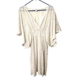 CATO'S Vintage Sheer White V-Neck Swimsuit Cover-Up Dress w Flutter Sleeves